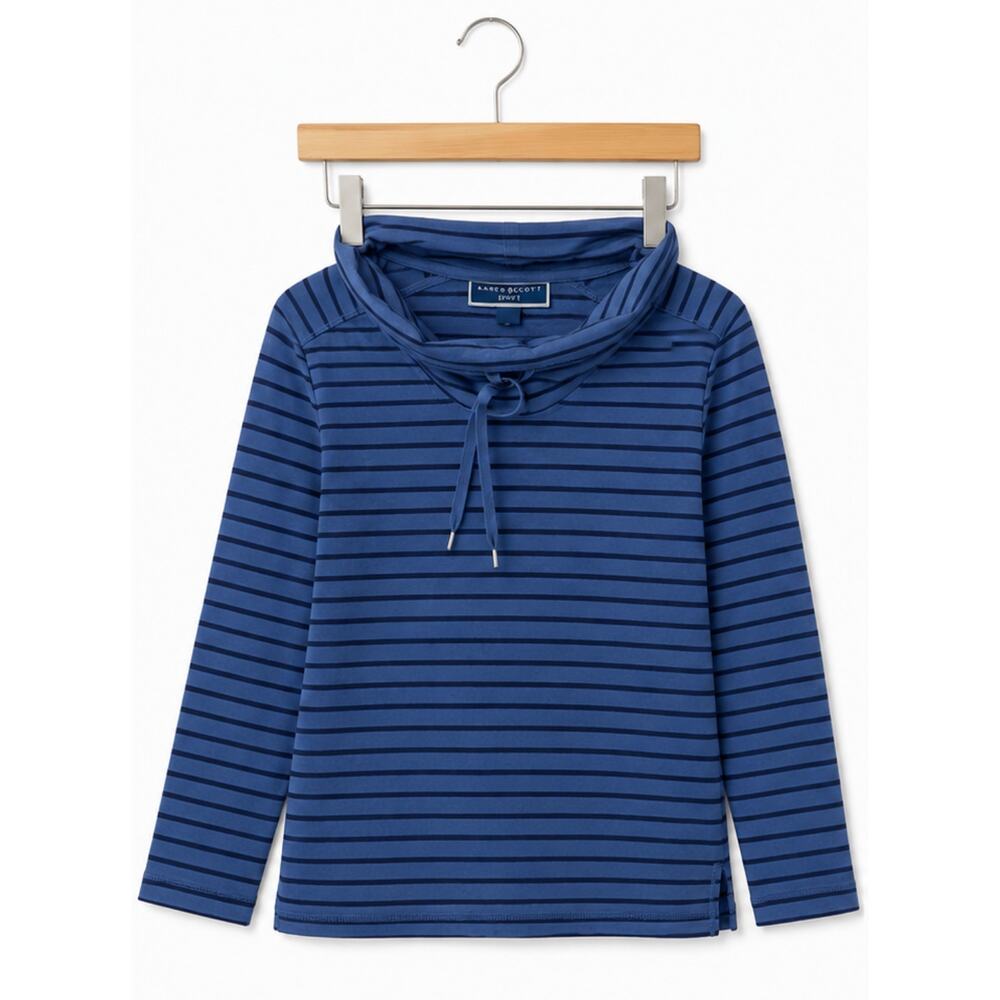 Karen Scott Sport Funnel/Cowl Neck Striped Pullover Top Sm - Picture 2 of 6